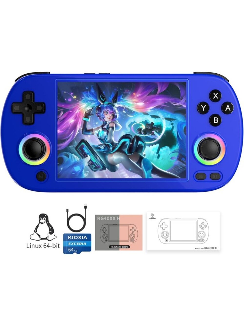 Retro Handheld Game Console - 4" IPS Screen, 5000+ Games, RGB Lighting, 64GB